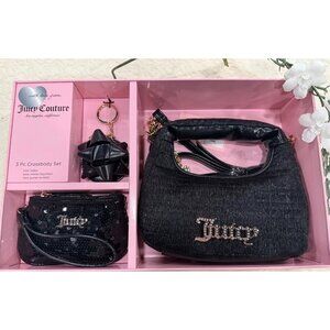 Juicy Couture Women’s 3 Piece Sequin Mini Hobo Bag with Wristlet Keychain Gift